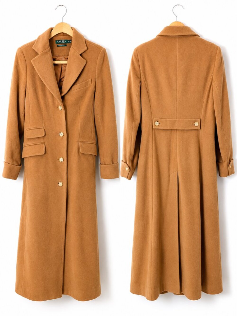 Lauren Ralph Lauren Cashmere Wool Camel Long Coat Classic Tailored Women's 6